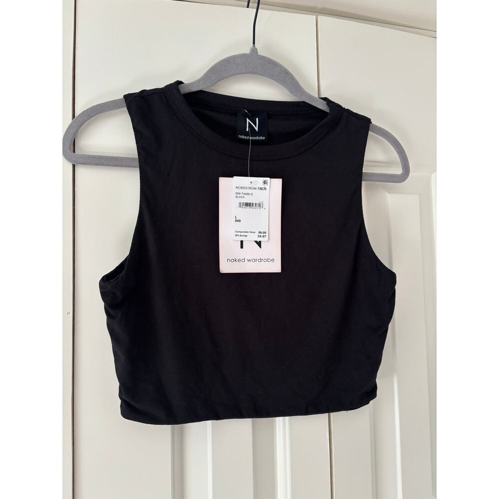 NWT Naked Wardrobe Black Sleeveless Crop Tank Top Women’s Large Stretch - Picture 3 of 7